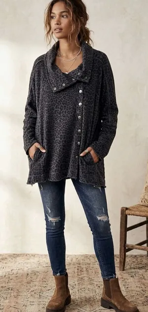 We The Free Cheetah Print Snap Button Jacket Womens Size Large Asymmetrical thumbnail 1