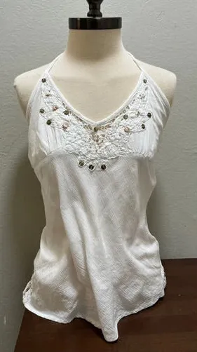 Vintage Y2K Charlotte Russe Halter Top Sz L White Boho thumbnail 1
