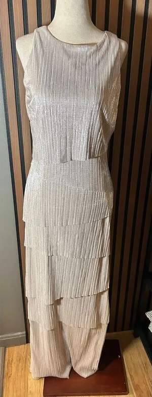 Alex Marie silver/Gold Sparkle Party Layered Dress maxi long sleeveless size 6 m thumbnail 1