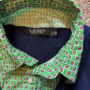 Lauren Ralph Lauren Black Label Layered V Neck Sweater. Navy/Green Size Large thumbnail 4