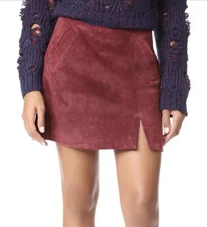 Blank NYC Leather Suede Burgundy Red Mini Skirt Side Slit Size 31 thumbnail 1