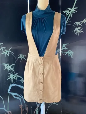 Mod Ref Camel jumper Denim Overalls Skirt Size Large juniors thumbnail 3