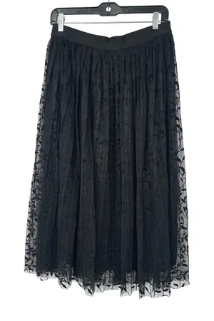 Harper Midi Skirt L Black Tulle Mesh Embroidered Romantic Balletcore Fairy Goth thumbnail 1