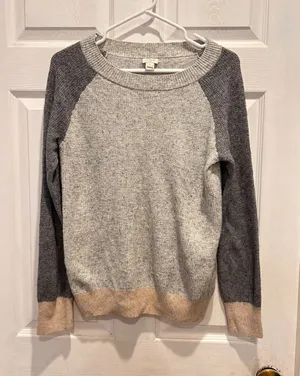 J.Crew Womens Merino Wool Blend‎ Colorblock Waffle Knit Sweater Grey L Academia thumbnail 1