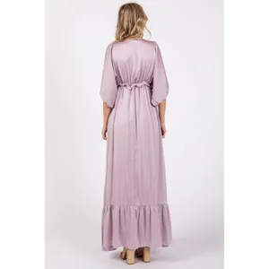 Vanilla Bay maternity long lilac V-neck pleated dress, size S thumbnail 3