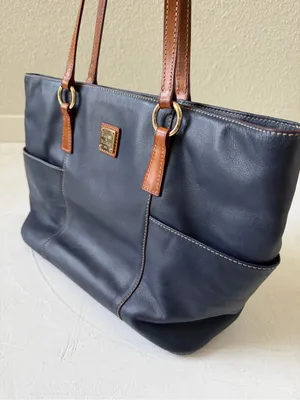 Dooney & Bourke Navy Blue Leather Lexington Shopper Tote Shoulder Bag thumbnail 8