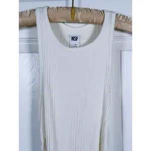 NSF Womens Ribbed Ruched Tank Top High Neck Cotton Modal M White 90s Minimalist thumbnail 6
