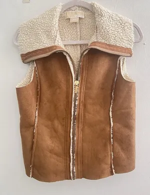 Michael Kors Faux Suede Sherpa Vest Camel Brown Petite Small P/S bohemian thumbnail 1