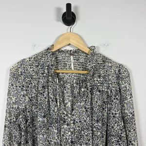 Free People Women’s Lela Floral Ruffle Sheer Blouse Ivory Combo Size S thumbnail 5