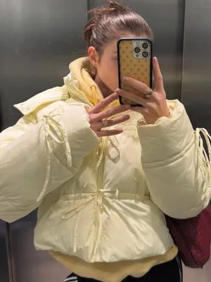 Daisy Street Willow Tie-Front Bow Cropped Puffer Jacket thumbnail 1