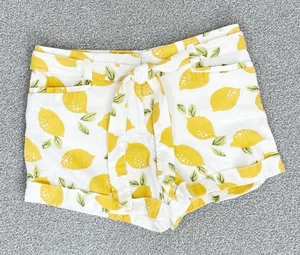 Loft Tie Waist Linen Blend Lemons Print Chino Shorts Ivory Yellow 6 Cuffed‎ thumbnail 1