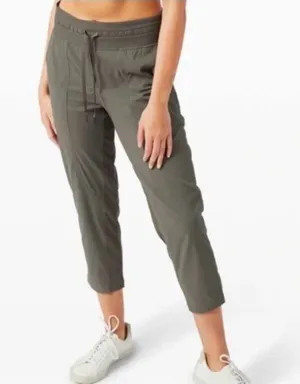 Lululemon Dance Studio Mid-Rise Khaki Green Athletic Pants Joggers Crop 25" Sz 4 thumbnail 1