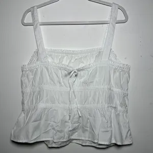Madewell White Smocked‎ Square Neck Tie Front Tank Top XL thumbnail 2