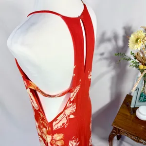 Free People Back 2 You Red Floral Strappy Open Side Midi Slip Dress Boho Sz S🧡 thumbnail 4