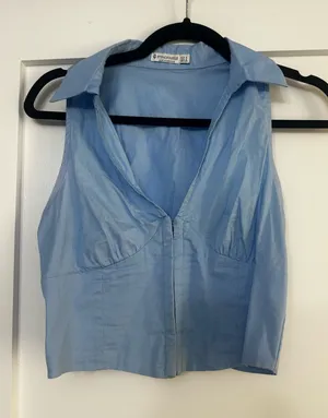 Blue Collared Crop Top thumbnail 1