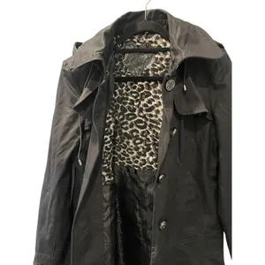 Vintage Y2K Guess Leopard Print Nylon Belted Hooded Trench Coat Size Large Black thumbnail 6