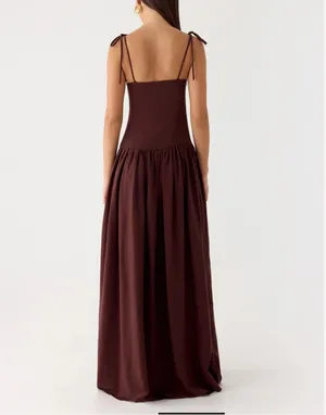 NWOT Peppermayo Giovanna Linen Maxi Dress - Chocolate Drizzle Size S thumbnail 2