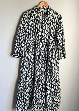 Zara New Long Print Collar Dress Black thumbnail 3