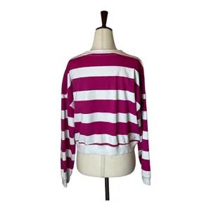 Champion Pink And‎ White Striped Crew Neck Pullover Cropped Sweatshirt Size S thumbnail 3
