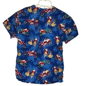 Peaches Uniforms Christmas Santa Motorcycle Scrub Shirt‎ thumbnail 5