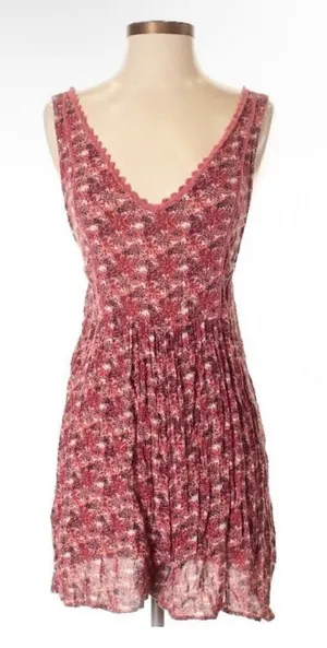 Zara Trafaluc Pink Floral Short Crinkle Sun Romper‎ V Neck Tassel Tie Size XS thumbnail 1