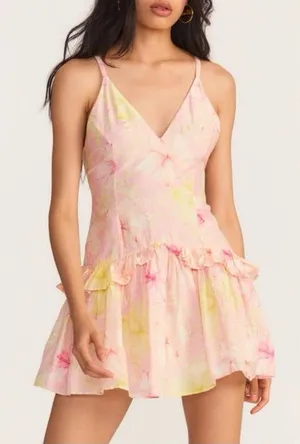 LoveShackFancy Fabienne dress Pink & Yellow Floral Mini Dress size 8 thumbnail 1