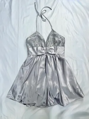 Fiesta Fashion Sparkly Glitter Silver Metallic Deep V Halter Mini Homecoming Dress - S thumbnail 11