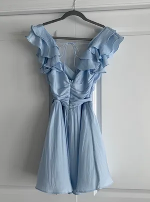 Selfie Leslie Powder Blue Ruffle Sleeve Mini Dress thumbnail 3