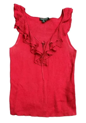 Lauren Ralph Lauren Ruffle Detail Tank Top Blouse in Red, Size M​​​​​ thumbnail 1