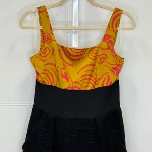 Rachel Roy Shanghai Chic‎ Ochre Lotus Pencil Dress Size 8 Tweed Skirt Mini Black thumbnail 3