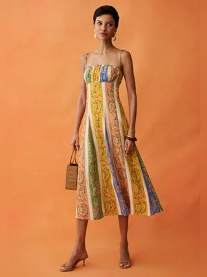 Few Moda Anaya Size 4 Multi Color Yellow Blue Midi Dress thumbnail 3