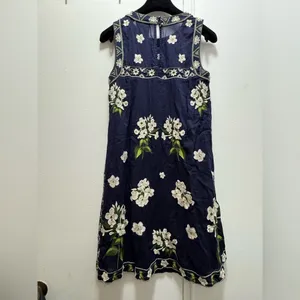 Anthropologie Maeve Rosa Cotton Blue Embroidered Swing Dress - size 0 sold out! thumbnail 11
