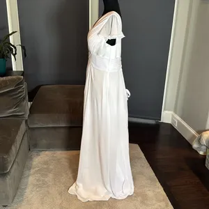 Women’s White Full Length Chiffon Dress Flutter Sleeves Corset Back Size 14 thumbnail 7