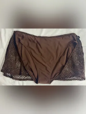 Boho Crochet 3pc Bikini Set Sarong Cover Up Brown NWT Size 14 Pilpel thumbnail 7