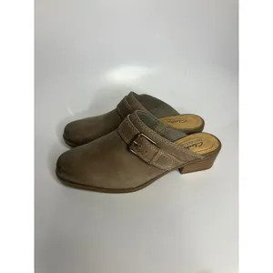 Clarks Collection Mules Womens 8.5W Taupe Excellent Leather Buckle‎ Block Heel thumbnail 4