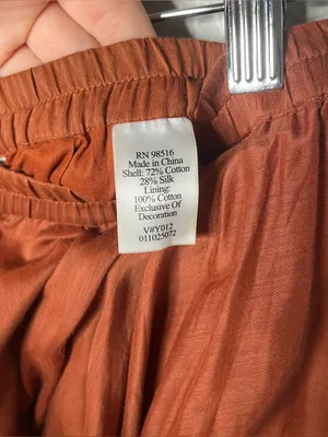 Vintage Burnt Orange Cotton Silk Embroidered Hem Gathered Boho Maxi Skirt thumbnail 7