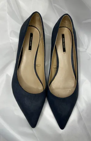 Zara Basic Gorgeous Blue Grey Suede Look Pumps with Silver-Tone Detail thumbnail 1