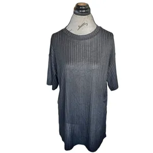 H&M Womens Blouse Sz Medium Black Short Sleeve Gothic Grunge Witchy Vampy Ribbed thumbnail 2