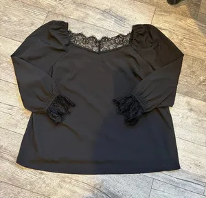 Womens 2XL Polyester Black Blouse with Lace On Top and Sleeves Long Sleeves thumbnail 1
