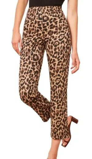 Reformation Marlon High Rise Leopard Print Pants Womens Size 0 Cheetah Statement thumbnail 1