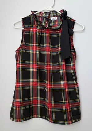 J. Crew Tartan Bow Neck Tank with Ruffles Plaid Tank Top Size XXS thumbnail 1