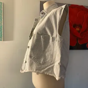 Zara Light Blue Pinstripe Sleeveless Denim Vest m thumbnail 4