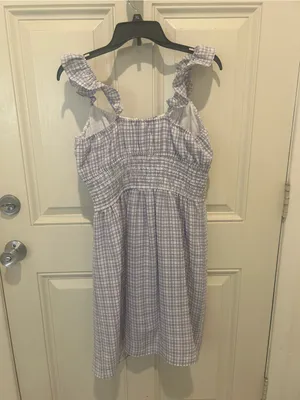 Wayf Blue and White Gingham Smocked Mini Dress with Ruffle Straps thumbnail 3