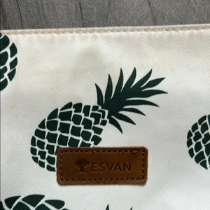 Black and White Pineapple Print Canvas Tote Green thumbnail 2