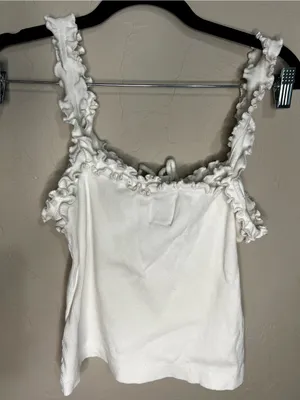 Maeve Anthropologie Dorrie Ruffled‎ Cami White Ribbed Tank Top thumbnail 5