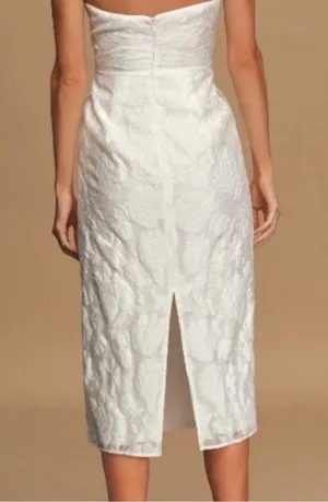 Lulus From this Day White Floral Jacquard Strapless Midi Dress thumbnail 5