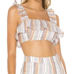 Tularosa Penelope Multi Striped‎ Printed Cropped Top Ruffle Beach S thumbnail 1