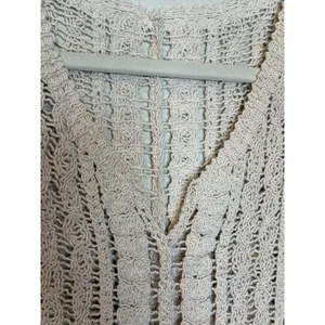 Ivory Crochet Floral Open Knit Crop Top Medium Boho Artisan thumbnail 5