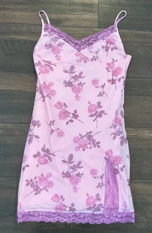Motel Rocks Mini Dress Pink Floral Mesh Lace Trim Side Slit S thumbnail 1