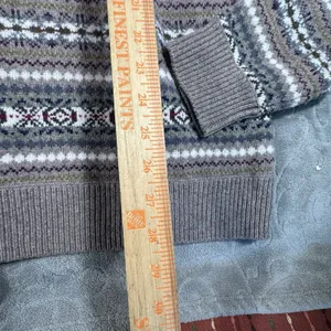 J Crew 100% Merino Wool Intarsia Sweater Gray Purple Fair Isle Womens Large thumbnail 6